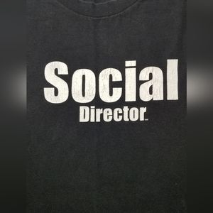 Social Director funny t-shirt, men's XXL black short sleeved, 100% cotton, used